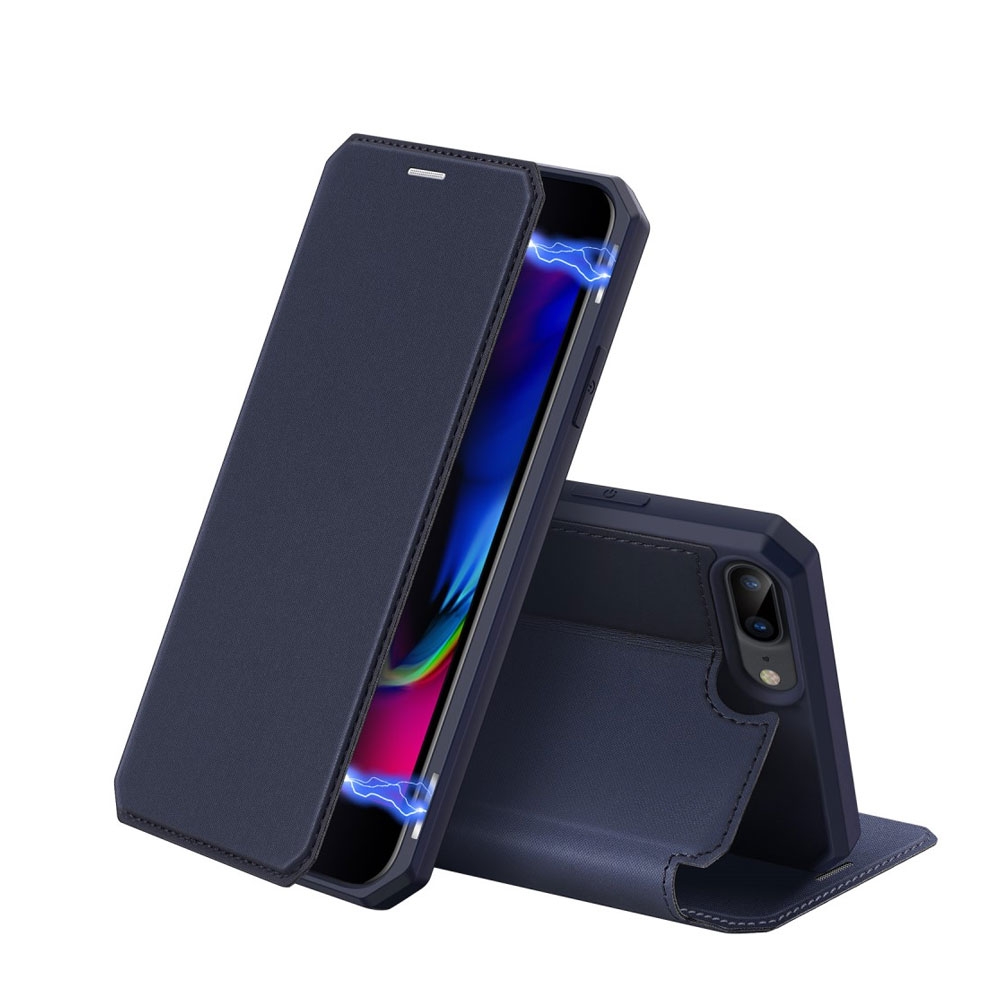 Image of Dux Ducis - iPhone 8 Plus / 7 Plus Magnet Flip Wallet Cover Leder Tasche - Dunkelblau bei Apfelkiste.ch