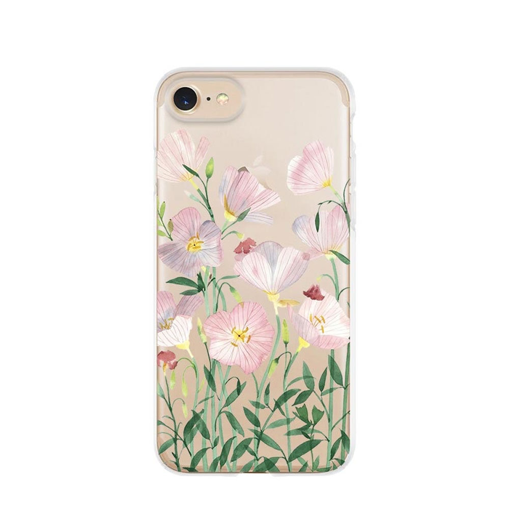 Image of Apfelkiste © - iPhone SE (2022/2020) / 8 / 7 Gummi Case Hülle Ultra Thin Rosa Blumen - Transparent bei Apfelkiste.ch
