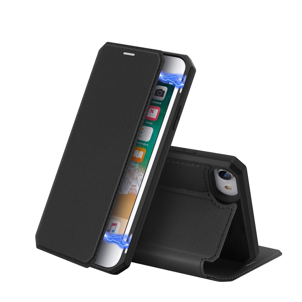 Image of Dux Ducis - iPhone SE (2022/2020) / 8 / 7 Magnet Flip Wallet Cover Leder Tasche - Schwarz bei Apfelkiste.ch