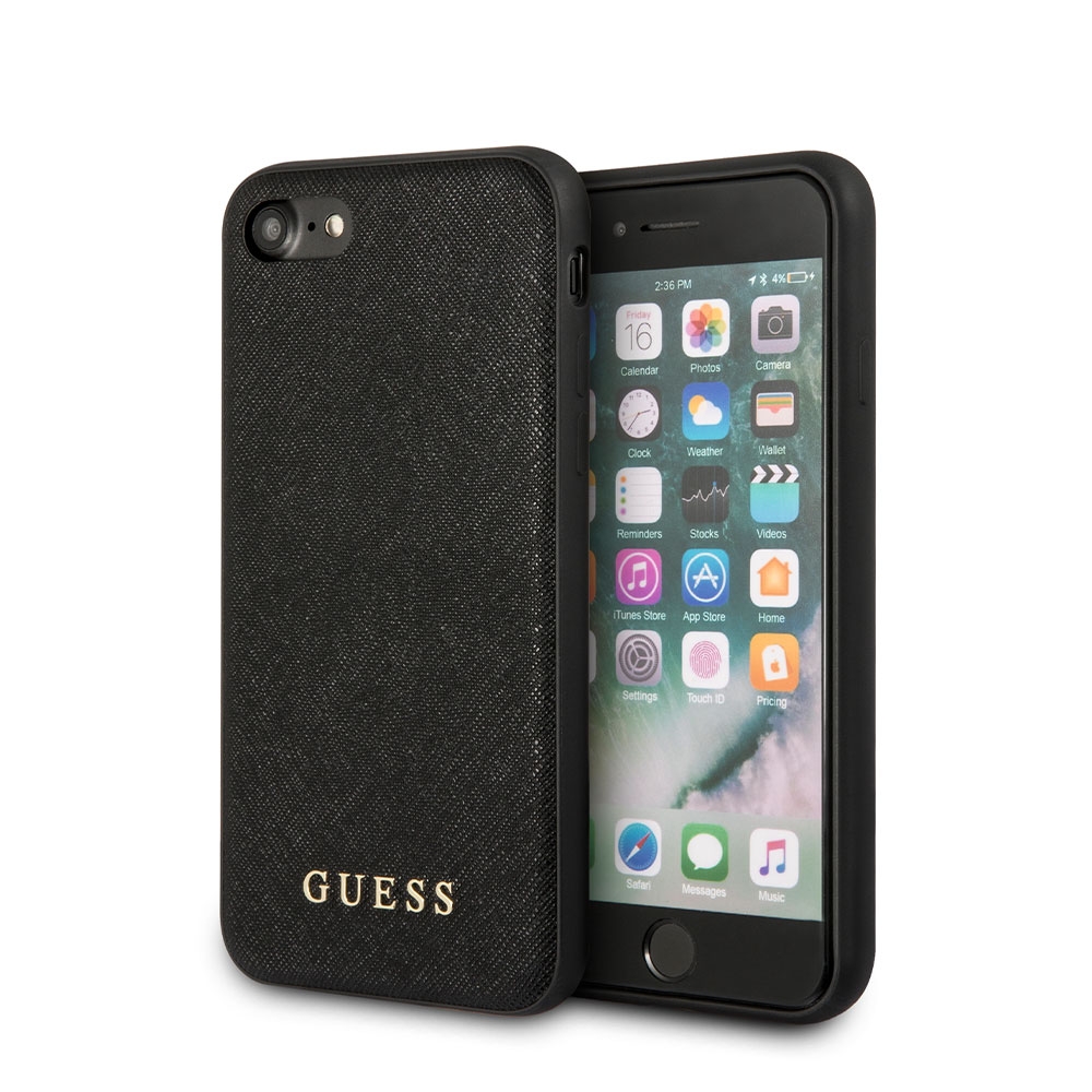 Image of Guess - iPhone SE (2022/2020) / 8 / 7 / 6S Leder Saffiano Hardcase Hülle Gold Logo (GUHCI8SLSABK) - Schwarz bei Apfelkiste.ch