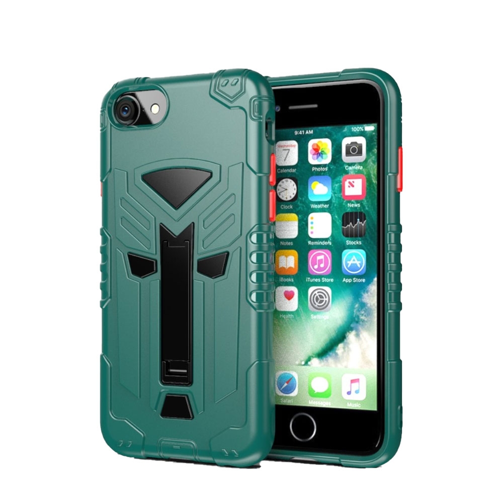 Image of iPhone SE (2022/2020) / 8 / 7 / 6S Hybrid Gummi Hülle + Standfuss Kickstand - Grün / Schwarz bei Apfelkiste.ch