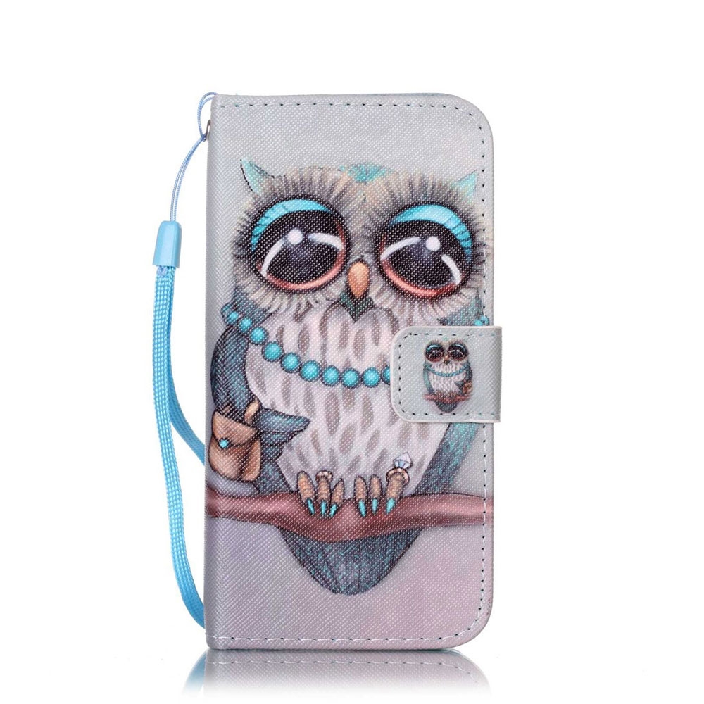 Image of iPhone SE (2022/2020) / 8 / 7 / 6S Leder Tasche mit Kartenfach - Eule bei Apfelkiste.ch