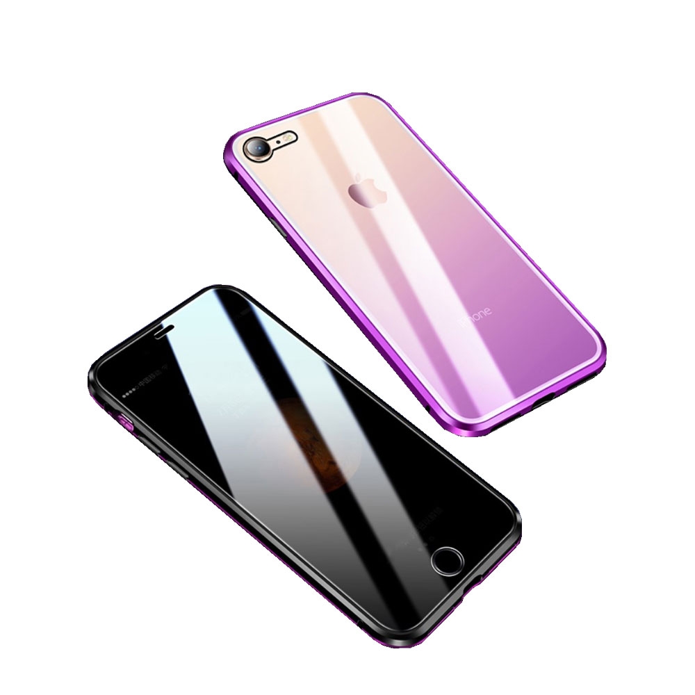 Image of iPhone SE (2022/2020) / 8 / 7 Magnetische Alu Schutzhülle mit Panzer Glas Backcover + Privacy Displayschutz (Magnet-Technologie) - Schwarz / Violett bei Apfelkiste.ch
