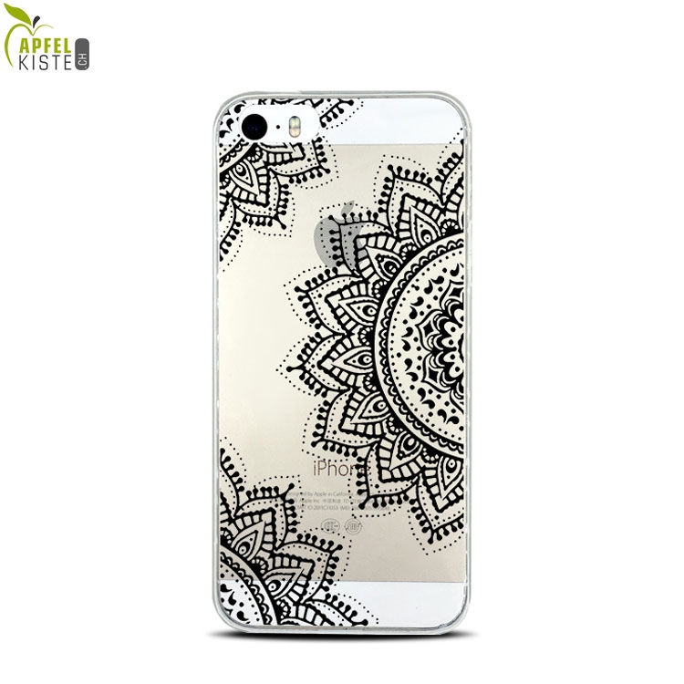© - iPhone SE (2016) / 5 / 5S Gummi Case Hülle Ultra Thin Henna Mandala - Transparent / Schwarz