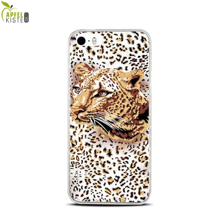 © - iPhone SE (2016) / 5 / 5S Gummi Case Hülle Ultra Thin Leopard - Transparent / Braun