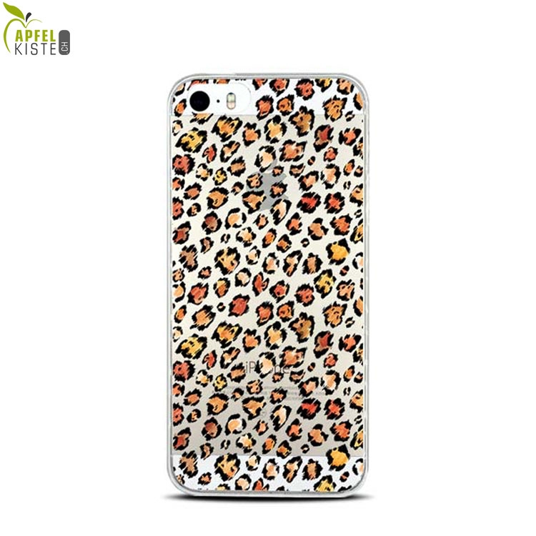 © - iPhone SE (2016) / 5 / 5S Gummi Hülle Leoparden Muster - Braun / Schwarz