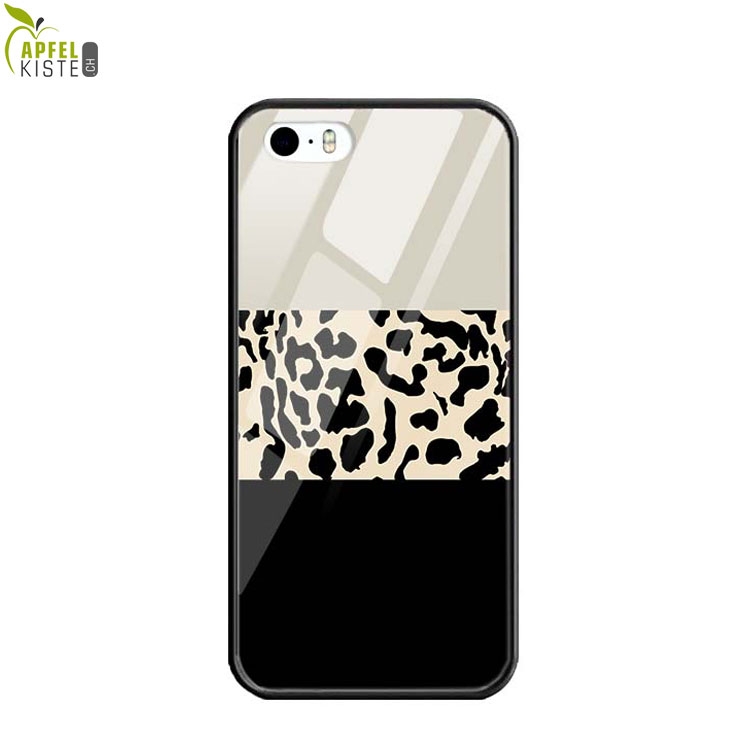 © - iPhone SE (2016) / 5 / 5S Hybrid Hülle Glas Rückseite Leopard - Schwarz / Braun (Stripes)