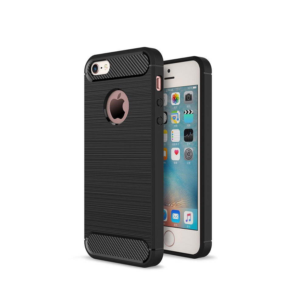 Image of iPhone SE (2016) / 5 / 5S Gummi Case Schutzhülle im Carbon Look - Schwarz bei Apfelkiste.ch