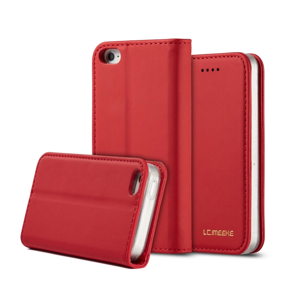 Image of iPhone SE (2016) / 5 / 5S Leder Tasche Flip Cover mit Kartenfächer - Rot bei Apfelkiste.ch