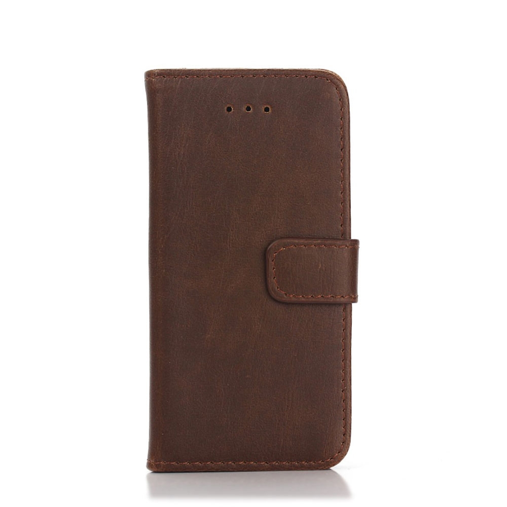 Image of iPhone SE (2016) / 5 / 5S Vintage Leder Tasche Flip Cover mit Kartenfächer - Braun bei Apfelkiste.ch