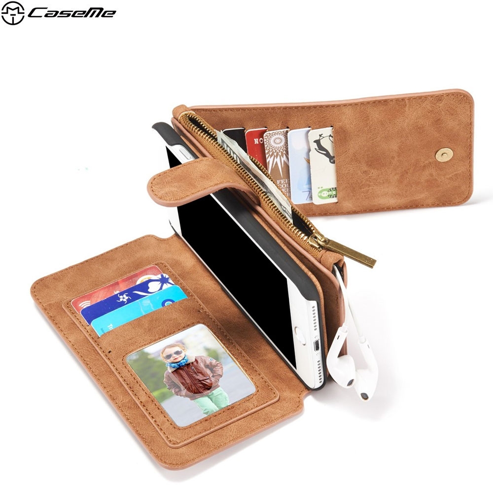 iPhone SE (2016) / 5 / 5S Echtleder Tasche Brieftasche (Wallet) + Kartenetui + Magnet Leder Case - Braun