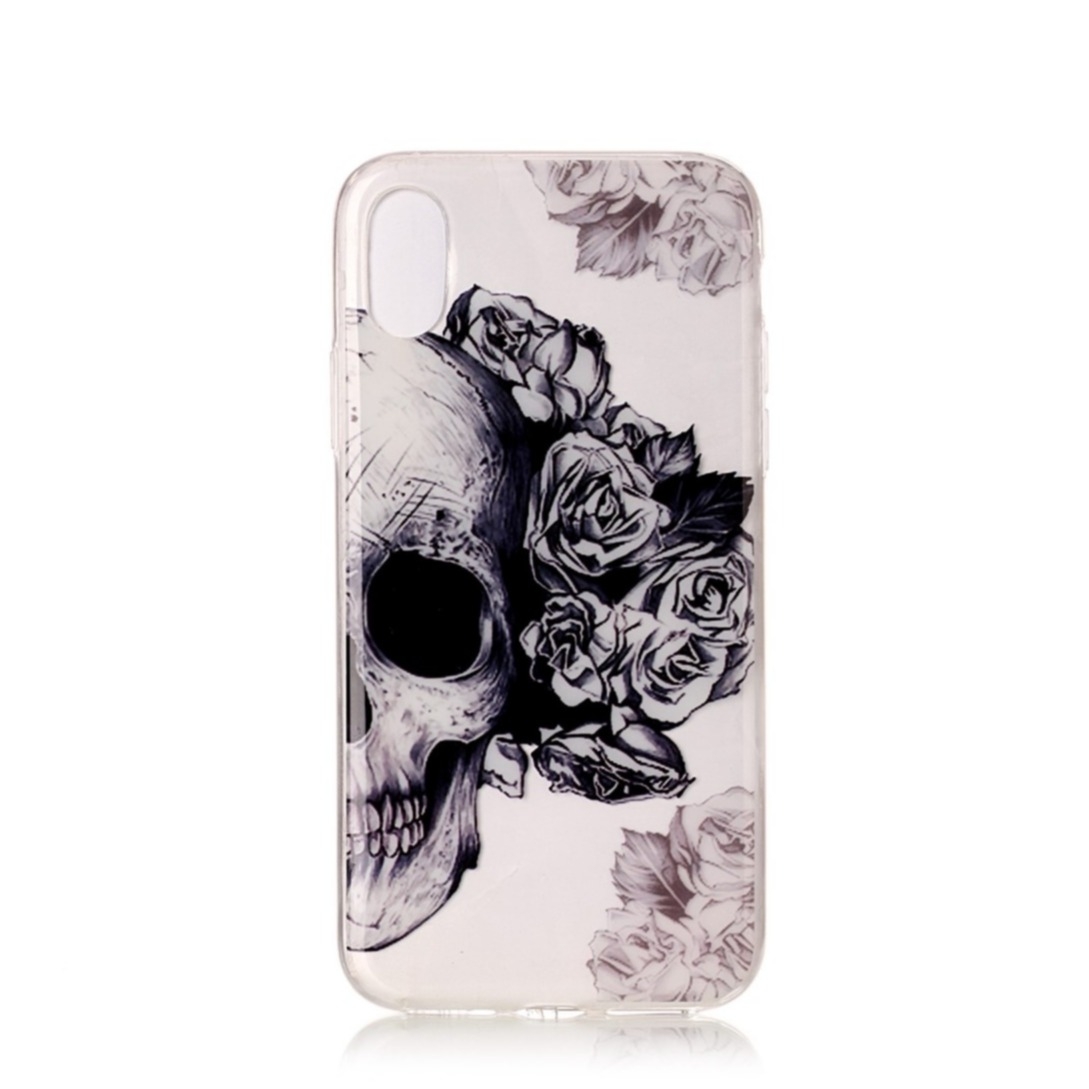 Image of Apfelkiste © - iPhone Xs / X Gummi Case Hülle Ultra Thin Totenkopf mit Rosen - Transparent bei Apfelkiste.ch
