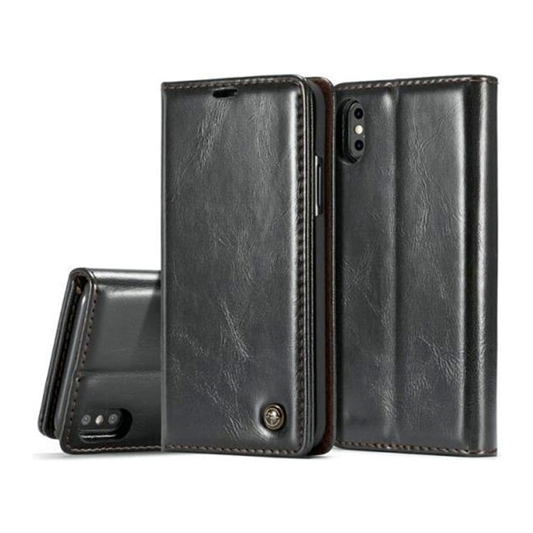 Image of Caseme - iPhone Xs / X Leder Tasche Flip Wallet Etui - Schwarz bei Apfelkiste.ch