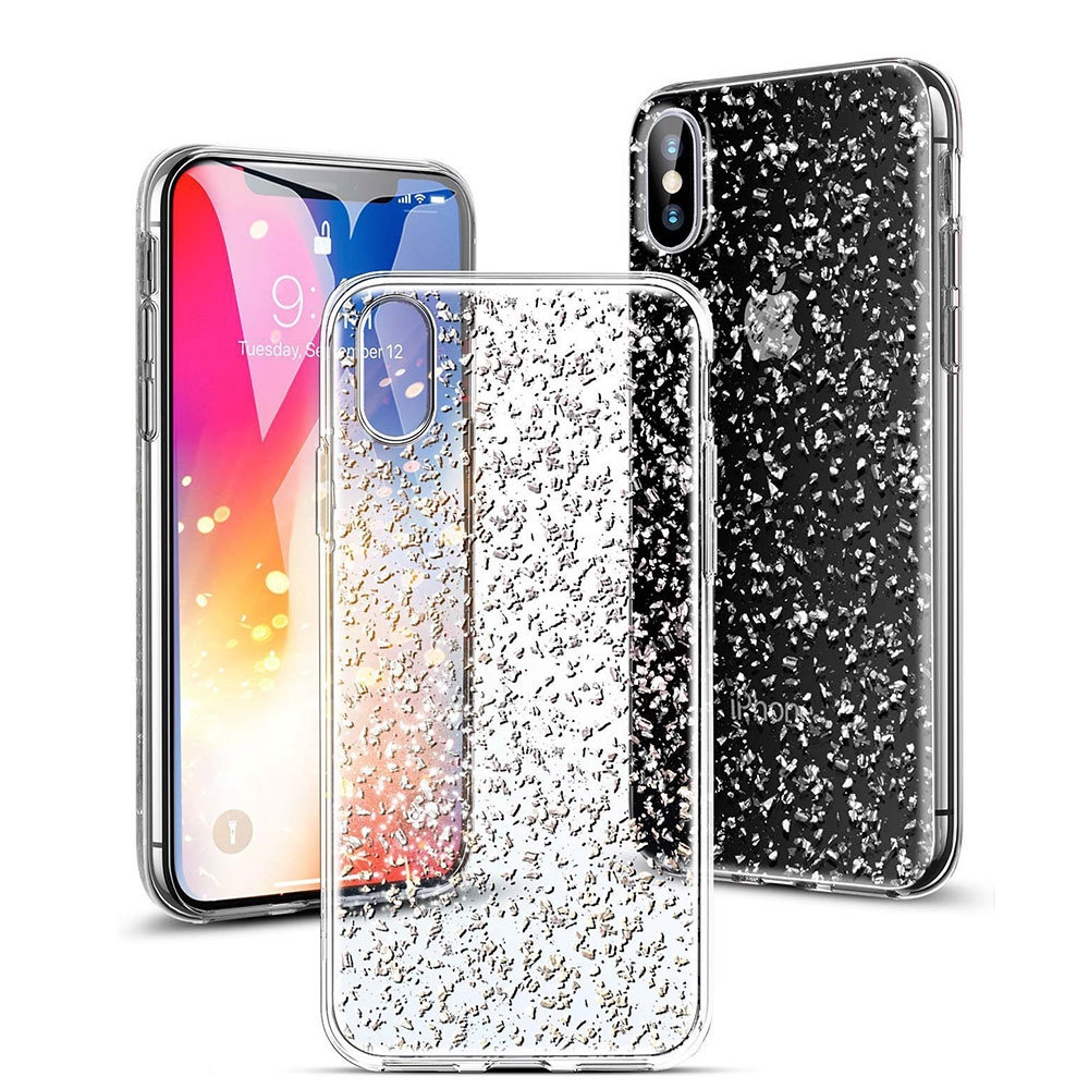Image of iPhone Xs / X Gummi Hülle Glitzer Blattgold Optik - Transparent / Silber bei Apfelkiste.ch