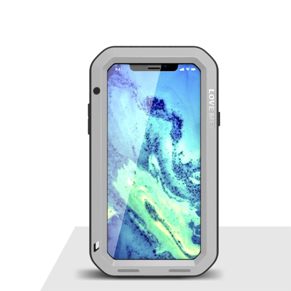 Image of LOVE MEI - iPhone Xs / X Hybrid Silikon Metall Outdoor Case + Panzerfolie - Silber bei Apfelkiste.ch