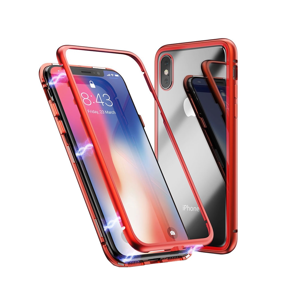 Image of iPhone Xs / X Magnetische Alu Schutzhülle mit Panzer Glas Backcover (Magnet-Technologie) - Rot bei Apfelkiste.ch