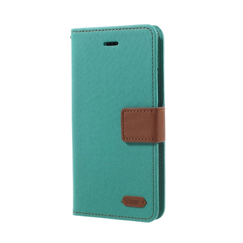 Image of iPhone Xs / X Stoff Tasche Karten Etui Wallet Case - Türkis / Braun bei Apfelkiste.ch