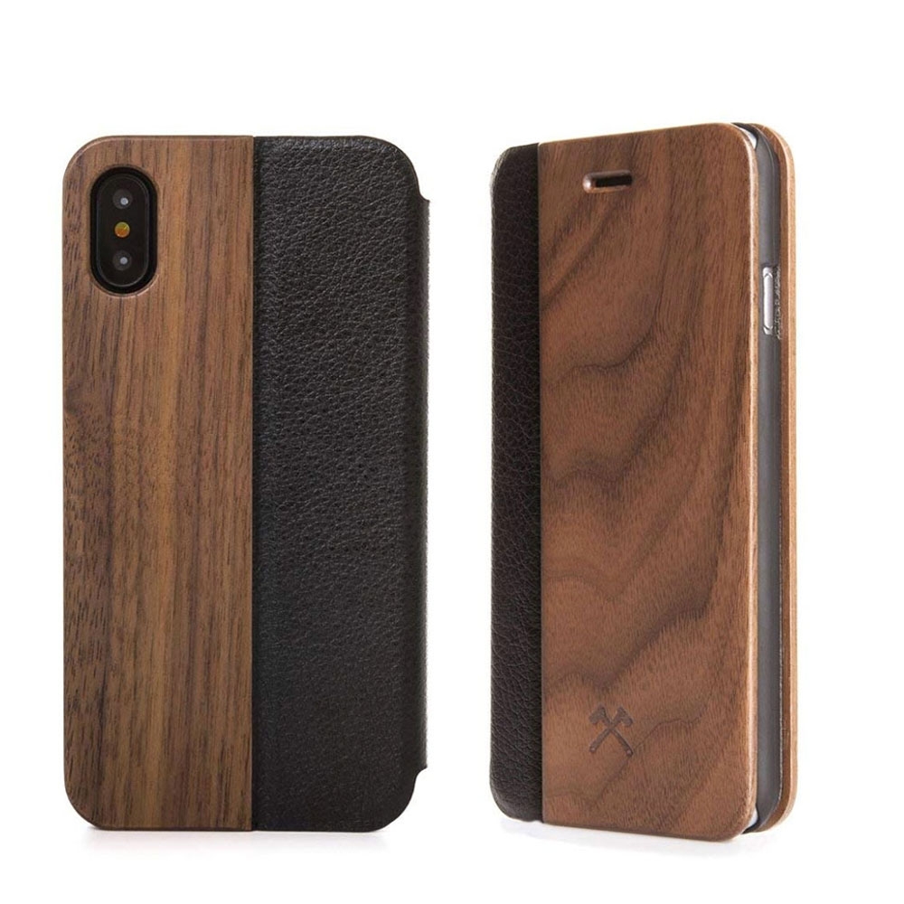 Image of Woodcessories - iPhone Xs / X EcoFlip Echt Holz Hülle Walnuss FSC Zertifiziert (ECO207) - Dunkelbraun bei Apfelkiste.ch