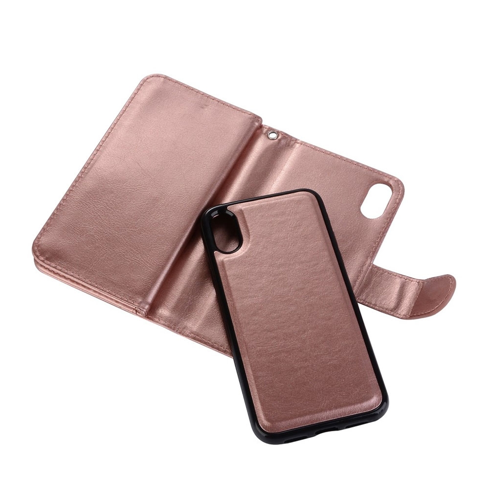Image of iPhone Xr 2in1 Leder Tasche + Magnetisches Hardcase Karten Etui - Roségold bei Apfelkiste.ch