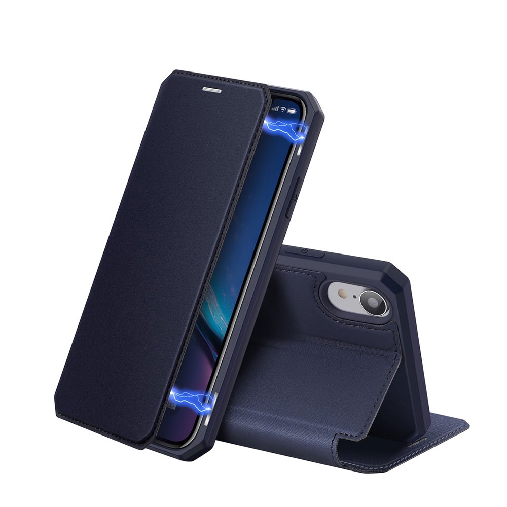 Image of Dux Ducis - iPhone Xr Magnet Flip Wallet Cover Leder Tasche - Dunkelblau bei Apfelkiste.ch