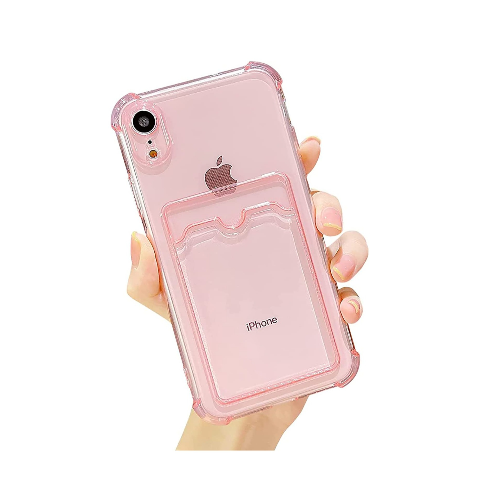 Image of iPhone Xr Gummi Case Hülle mit Kartenfach + Air Cushion Fallschutz - Pink / Transparent bei Apfelkiste.ch