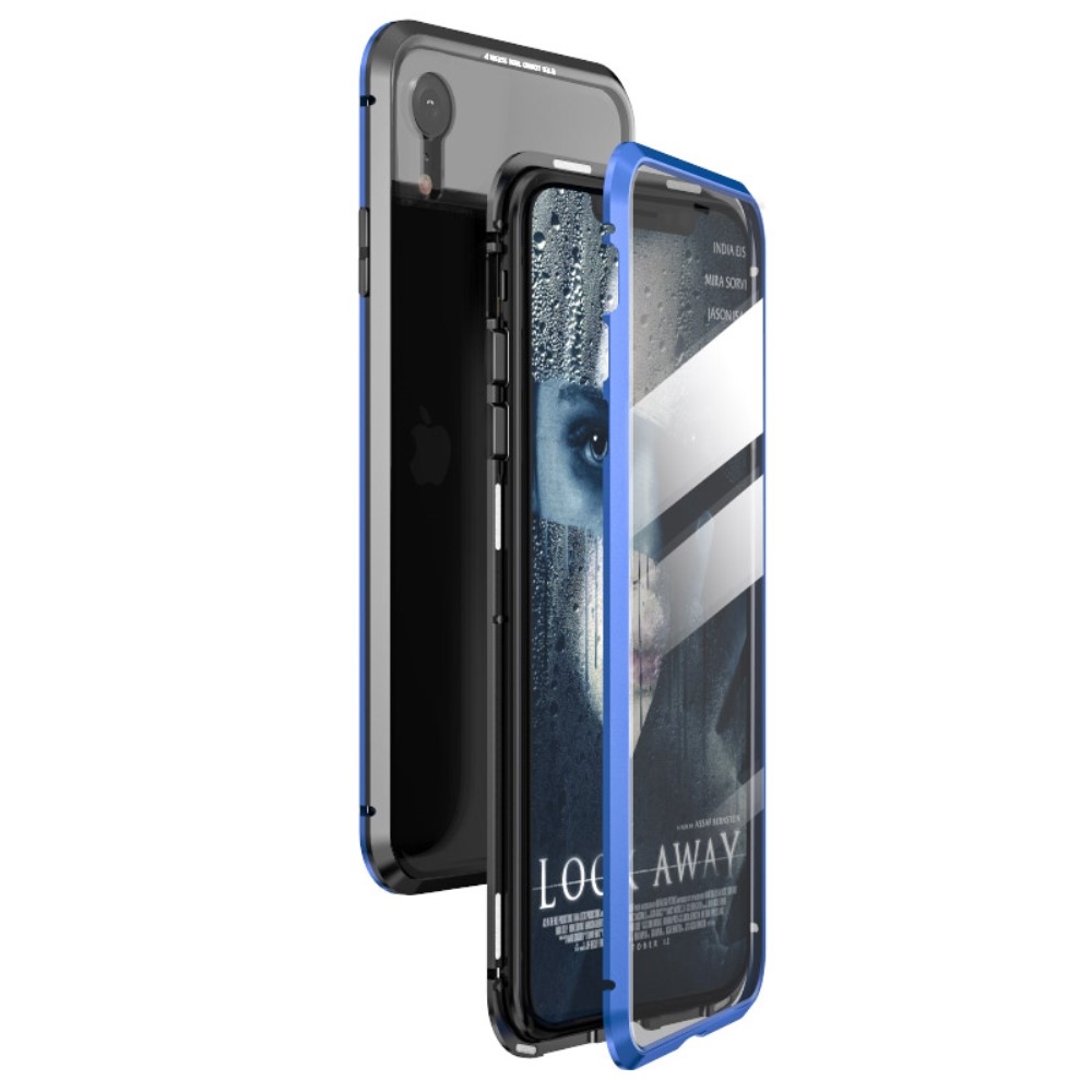 Image of iPhone Xr Magnetische Alu Schutzhülle mit Panzer Glas Backcover + Displayschutz (Magnet-Technologie) - Schwarz / Blau bei Apfelkiste.ch