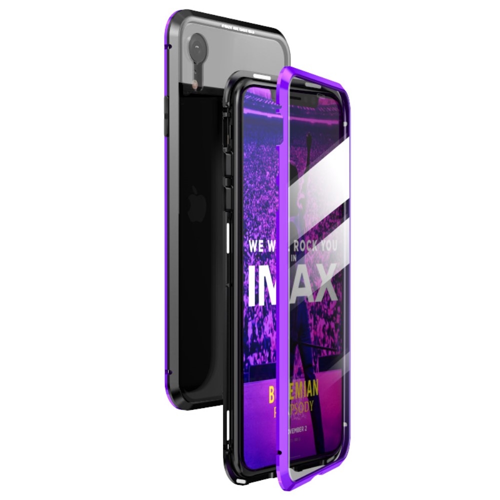 Image of iPhone Xr Magnetische Alu Schutzhülle mit Panzer Glas Backcover + Displayschutz (Magnet-Technologie) - Schwarz / Lila bei Apfelkiste.ch