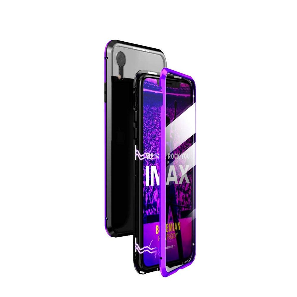 Image of iPhone Xr Magnetische Alu Schutzhülle mit Panzer Glas Backcover (Magnet-Technologie) - Violett / Schwarz bei Apfelkiste.ch