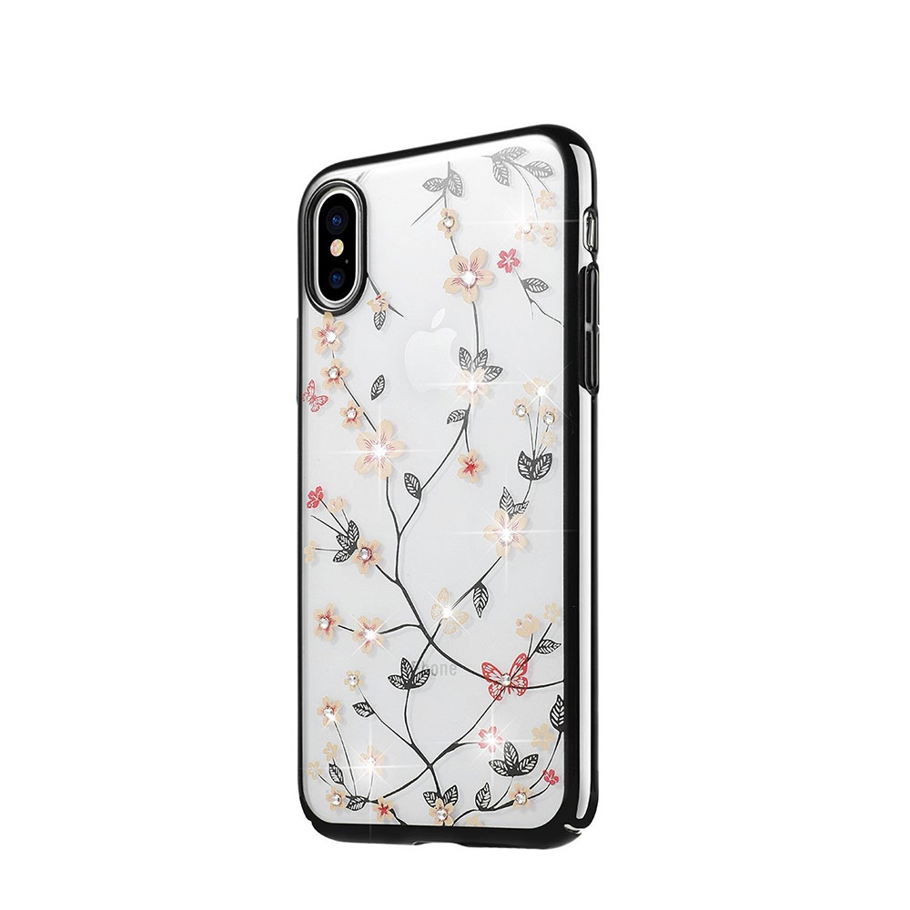 Image of iPhone Xr Hardcase Hülle Ultra Thin Glitzer Blumen Design - Schwarz bei Apfelkiste.ch
