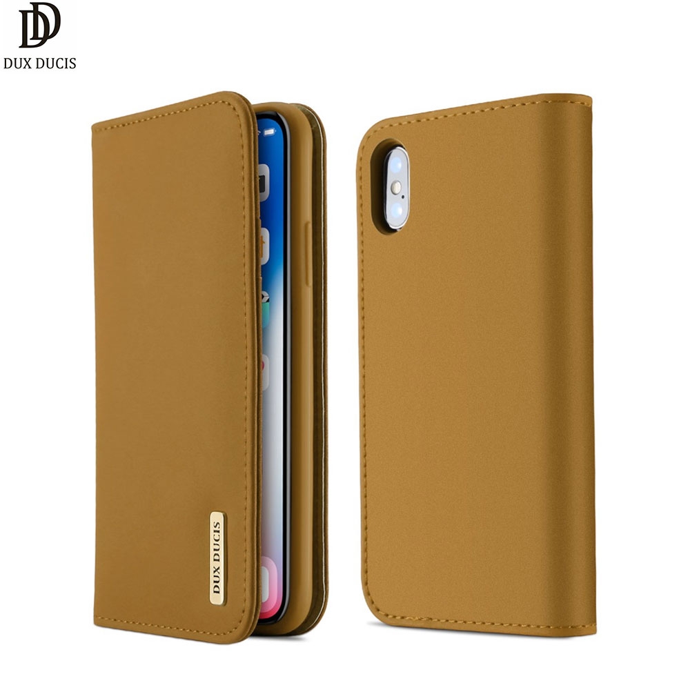iPhone Xs / X Flip Wallet Cover Echtleder Tasche Wish Series - Braun
