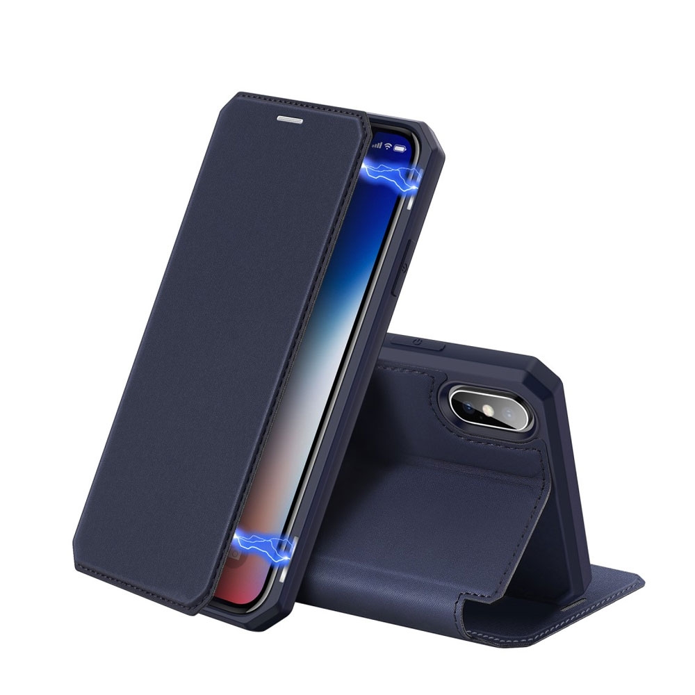 Image of Dux Ducis - iPhone Xs / X Magnet Flip Wallet Cover Leder Tasche - Dunkelblau bei Apfelkiste.ch