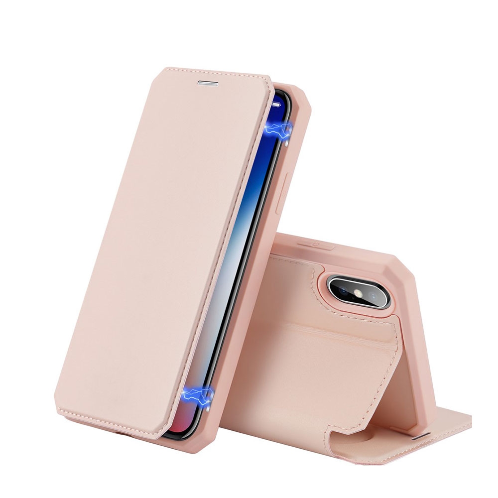 Image of Dux Ducis - iPhone Xs / X Magnet Flip Wallet Cover Leder Tasche - Rosa bei Apfelkiste.ch