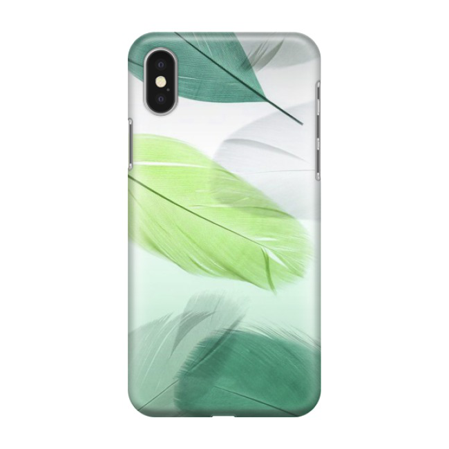 iPhone Xs / X Hardcase Schutzhülle Federn - Grün / Weiss