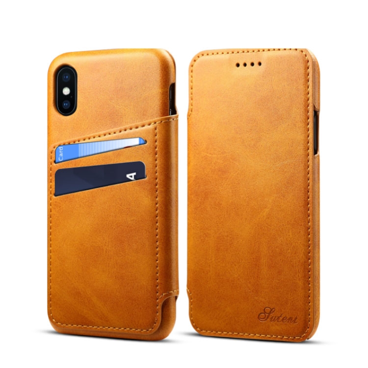 Image of iPhone Xs / X Leder Tasche Wallet Case (4 Kartenfächer) - Braun bei Apfelkiste.ch