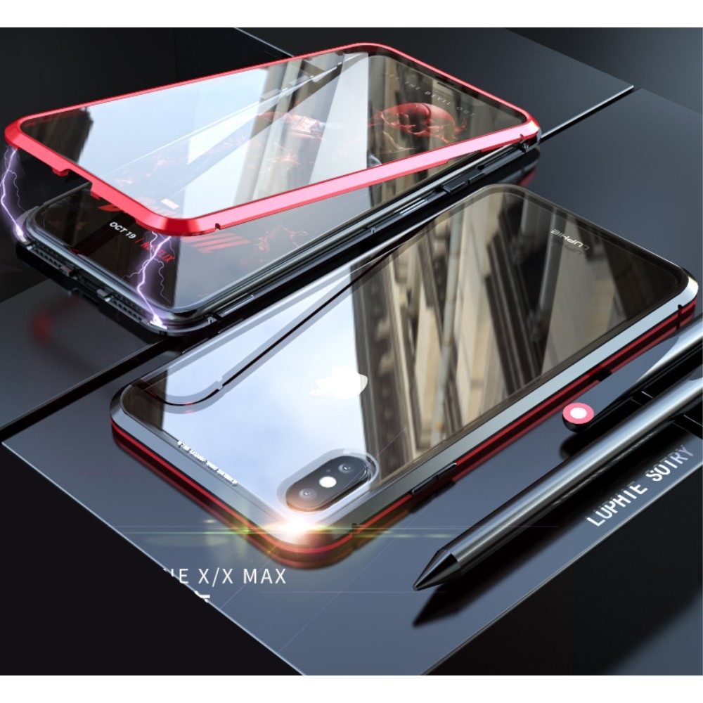 Image of iPhone Xs / X Magnetische Alu Schutzhülle mit Panzer Glas Backcover + Displayschutz (Magnet-Technologie) - Rot / Schwarz bei Apfelkiste.ch