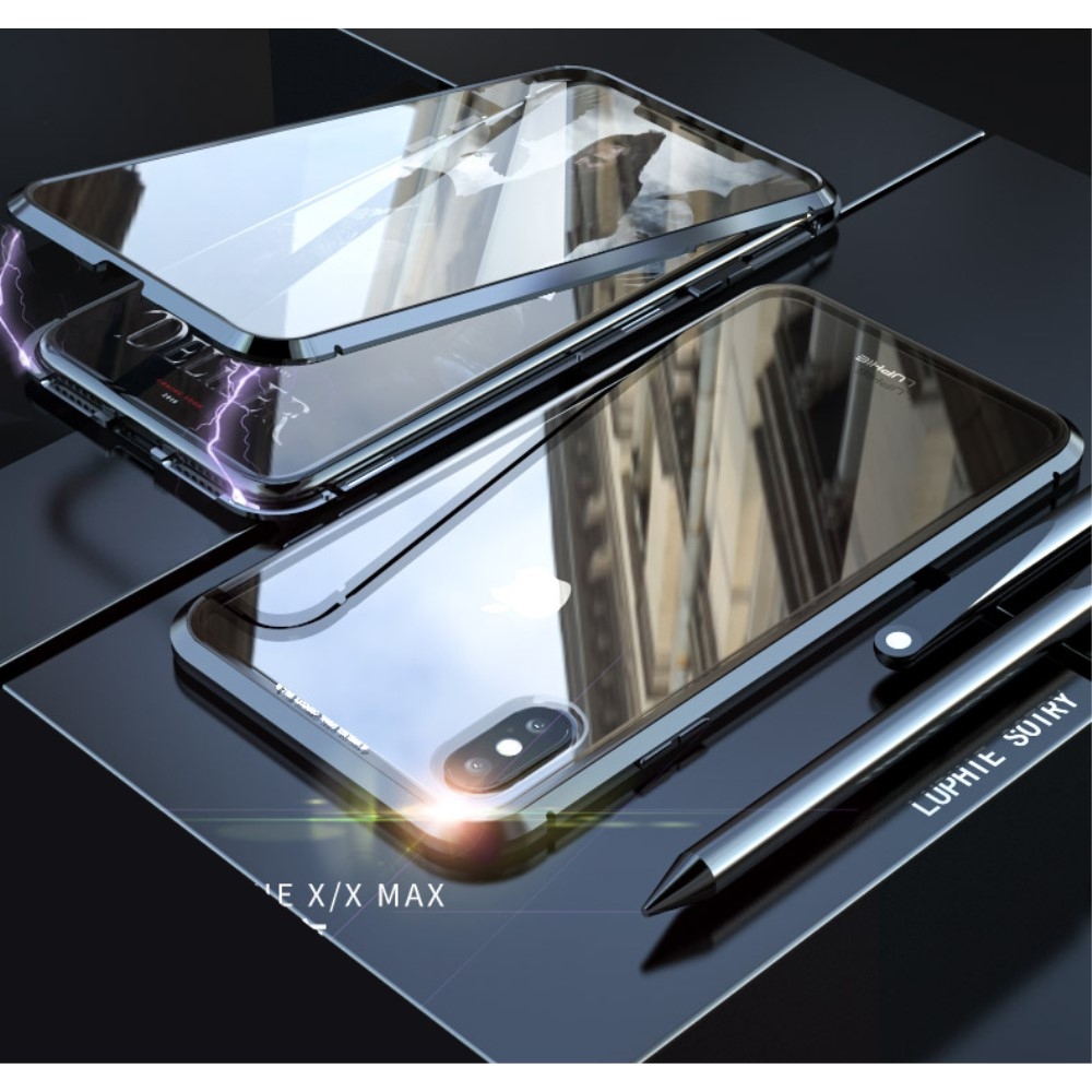 Image of iPhone Xs / X Magnetische Alu Schutzhülle mit Panzer Glas Backcover + Displayschutz (Magnet-Technologie) - Schwarz bei Apfelkiste.ch