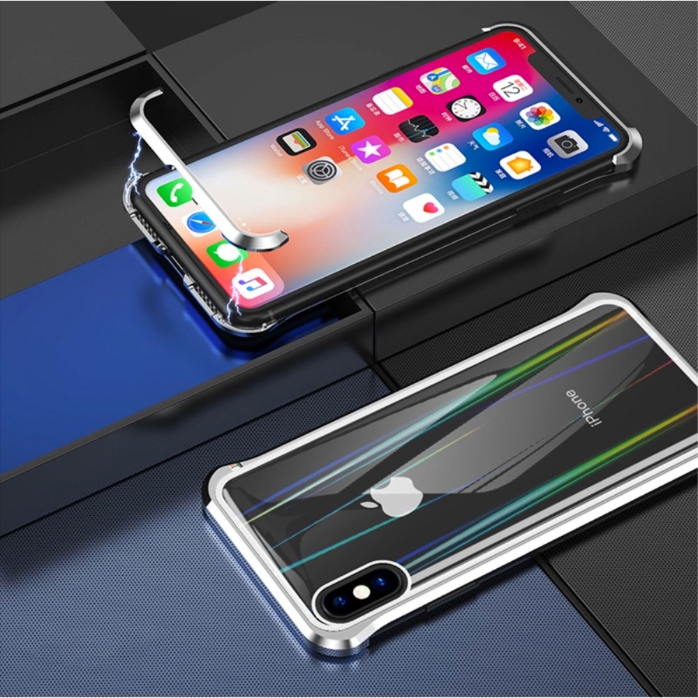 Image of iPhone Xs / X Magnetische Alu Schutzhülle V3 mit Panzer Glas Backcover (Magnet-Technologie) - Silber bei Apfelkiste.ch