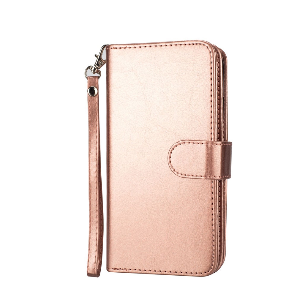 Image of iPhone Xs Max 2in1 Leder Wallet Tasche + Hardcase Karten Etui mit Trageschlaufe - Roségold bei Apfelkiste.ch