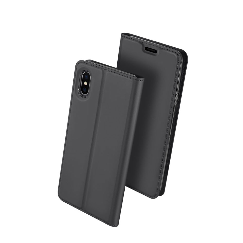 Image of Dux Ducis - iPhone Xs Max Flip Wallet Cover Leder Tasche - Dunkelgrau bei Apfelkiste.ch