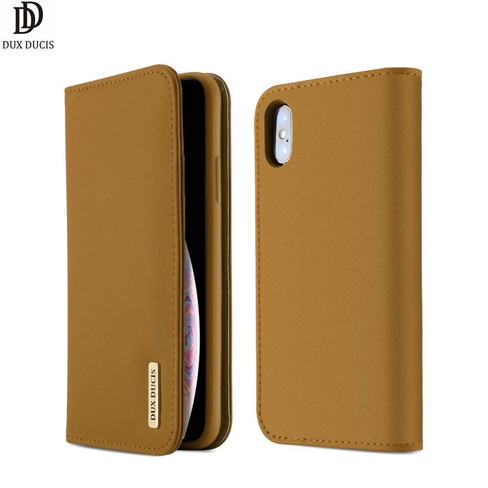 iPhone Xs Max Flip Wallet Cover Echtleder Tasche Wish Series - Braun