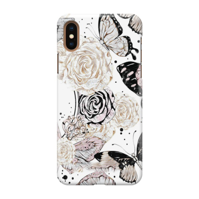 iPhone Xs Max Hardcase Schutzhülle Blumen Schmetterling - Weiss / Rosa