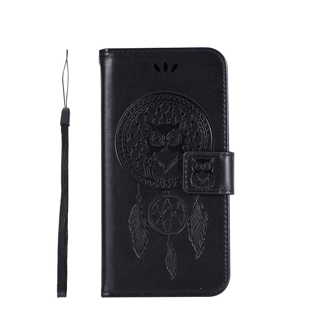 Image of iPhone Xs Max Leder Tasche Flip Cover Traumfänger Eule - Schwarz bei Apfelkiste.ch