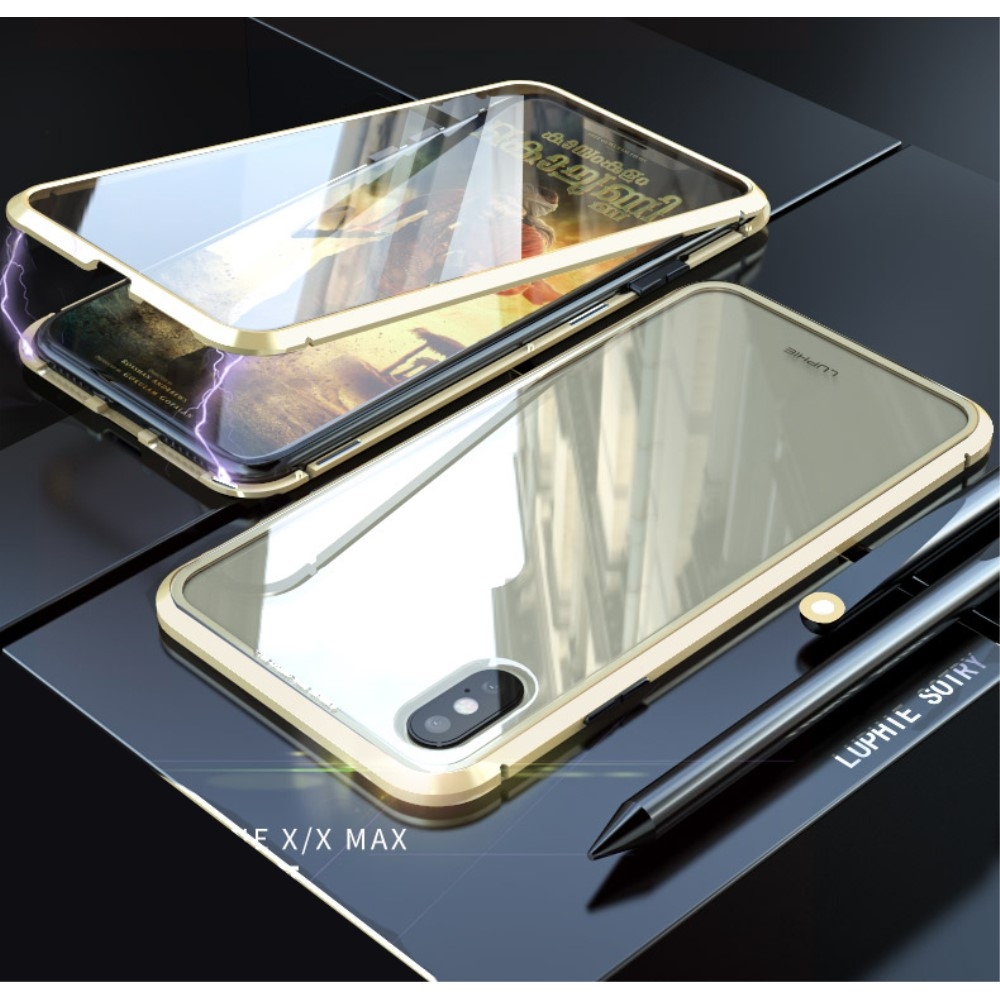 Image of iPhone Xs Max Magnetische Alu Schutzhülle mit Panzer Glas Backcover + Displayschutz (Magnet-Technologie) - Gold bei Apfelkiste.ch