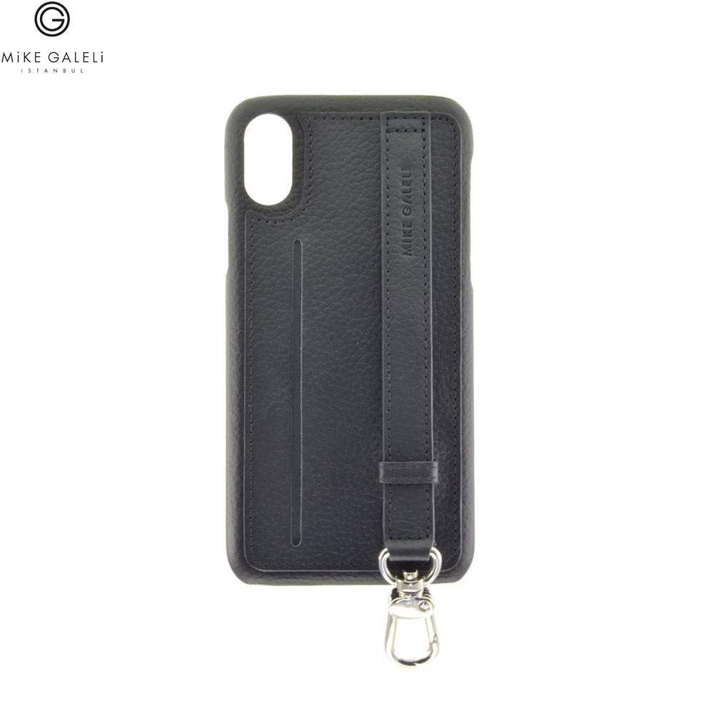 iPhone Xs / X Echtleder Hülle Back Case mit Handschlaufe und Kartenfach (JESSEIPX-M01) - Schwarz