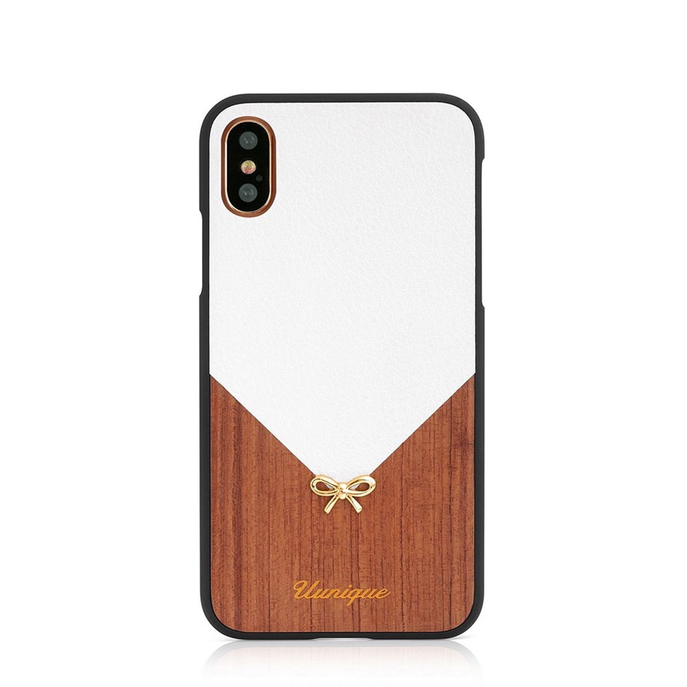 Image of Uunique - iPhone Xs / X Schutzhülle aus Leder und Holz (UUIP8FSH001) - Weiss / Braun bei Apfelkiste.ch