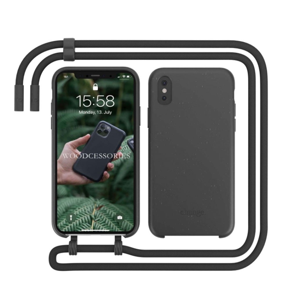 Image of Woodcessories - iPhone Xs / X Change Necklace BioCase Antimikrobielle Schutzhülle Vegan Biologisch Abbaubar + Handykette (CHA006) - Schwarz bei Apfelkiste.ch