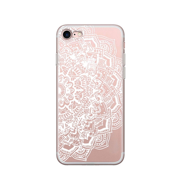 Image of Apfelkiste © - iPhone SE (2022/2020) / 8 / 7 / 6S Gummi Case Hülle Ultra Thin Henna Mandala - Transparent / Weiss bei Apfelkiste.ch