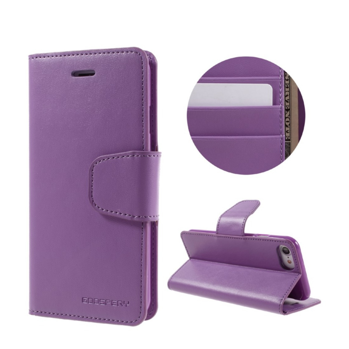 Image of Mercury Goospery - iPhone SE (2022/2020) / 8 / 7 Leder Tasche Karten Etui Sonata Diary - Lila bei Apfelkiste.ch