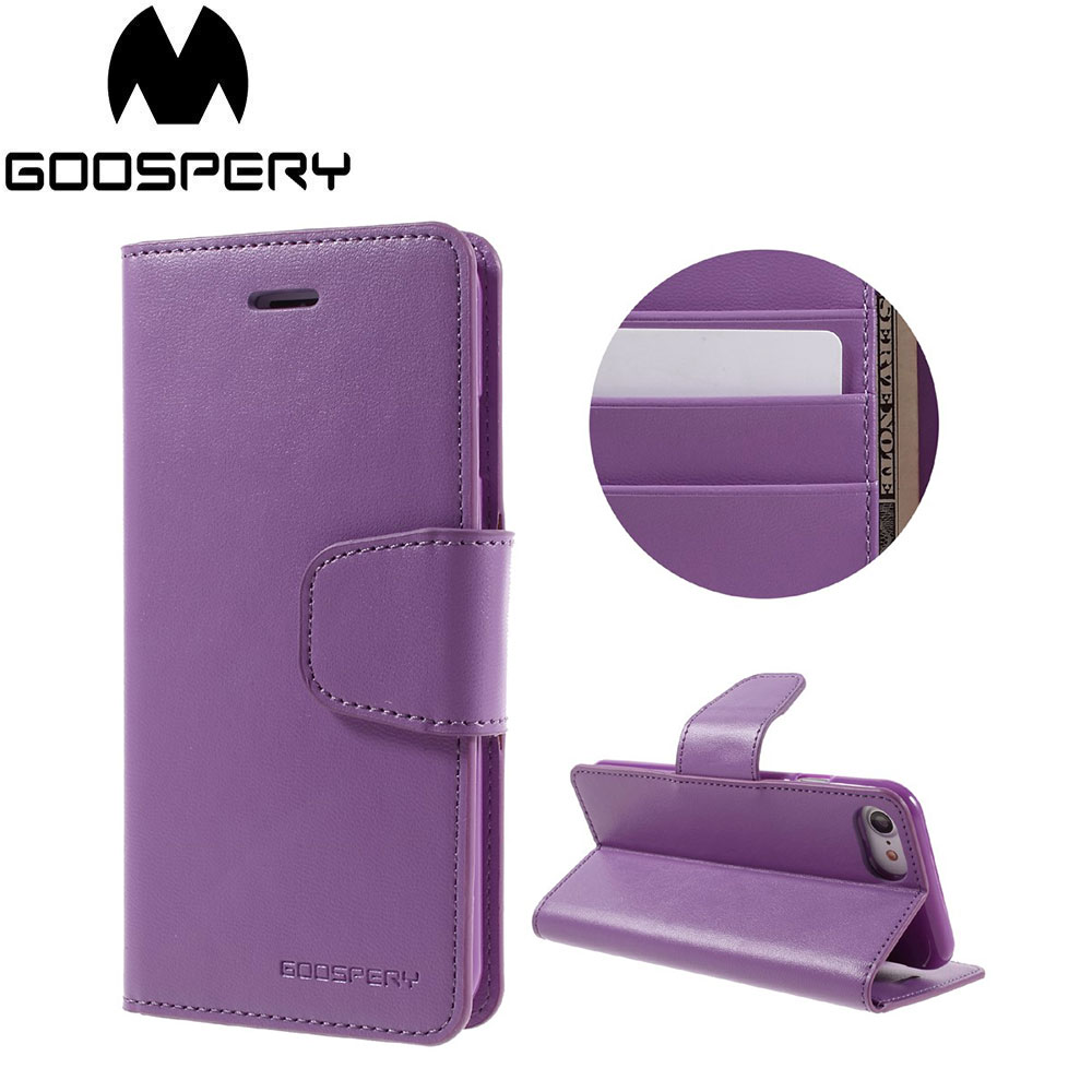 Mercury Goospery - iPhone SE (2020) / 8 / 7 Leder Tasche Karten Etui Sonata Diary - Lila