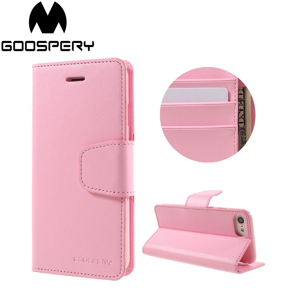 Mercury Goospery - iPhone SE (2020) / 8 / 7 Leder Tasche Karten Etui Sonata Diary - Rosa